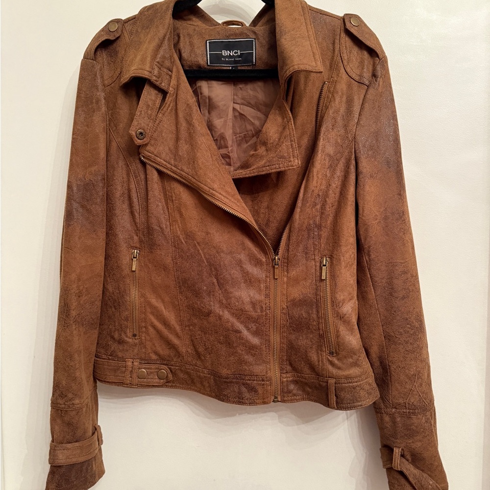 Blanc Noir Distressed Brown Leather Jacket